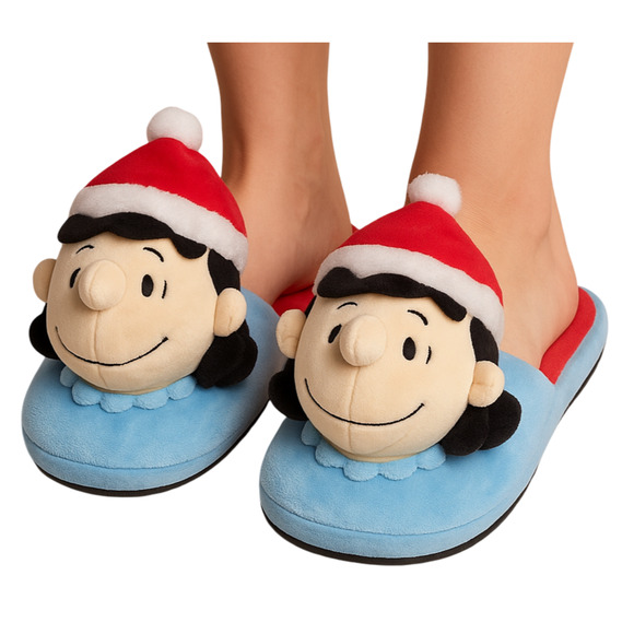 Peanuts Family Christmas 3D Scuff Slippers Womens Size 11/12 Snoopy Holiday Gift - Picture 1 of 12
